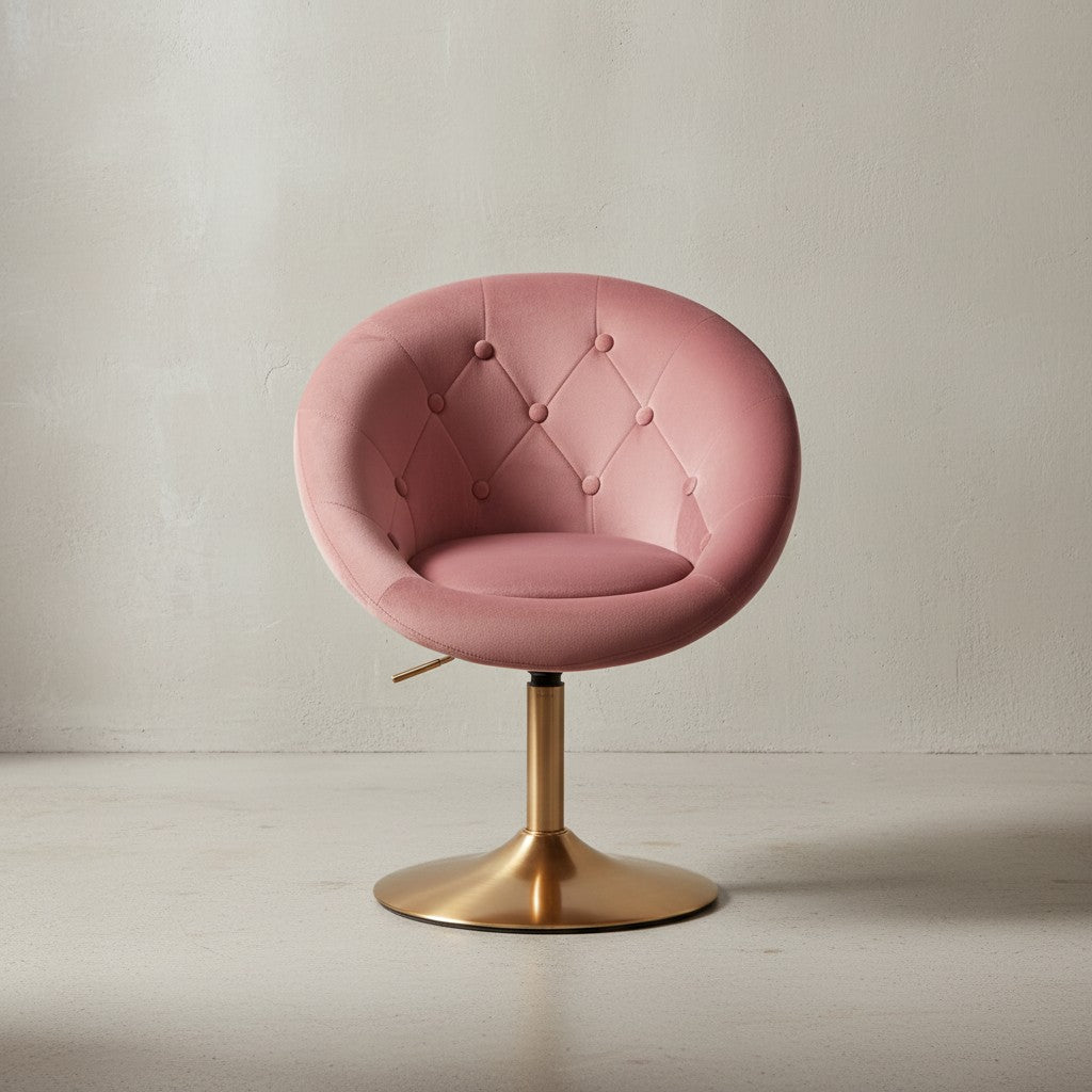 Chesterfield-Loungesessel ADDA_ 360° Drehfunktion_ Samtbezug_ Trompetenfuß_ 67x80-100x62 cm_ Rosa/Blau/Grau - KADIMA DESIGN_Farbe_ Rosa_ Größe_ 67x62x100 cm_