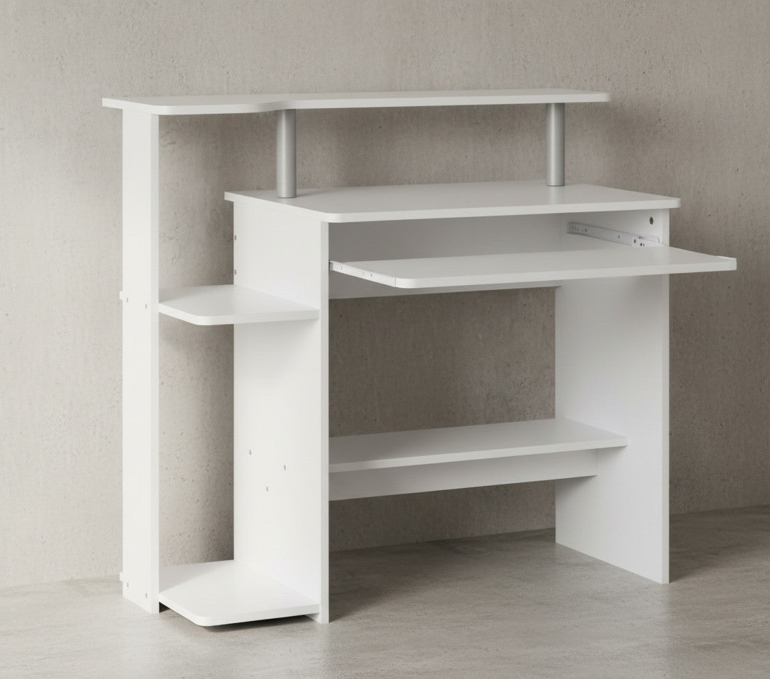 Computertisch  Zeitloses Design  Stauraum  Tastaturauszug  Spanplatte  Weiß - KADIMA DESIGN Größe  94x48x90 cm