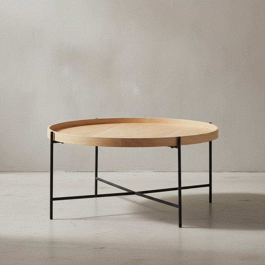 Couchtisch_ Moderner Holztisch mit Eichenholz Furnier und stabilen Metallgestell_ Elegantes_ zeitloses Design - KADIMA DESIGN_Größe_ 78x78x40 cm_
