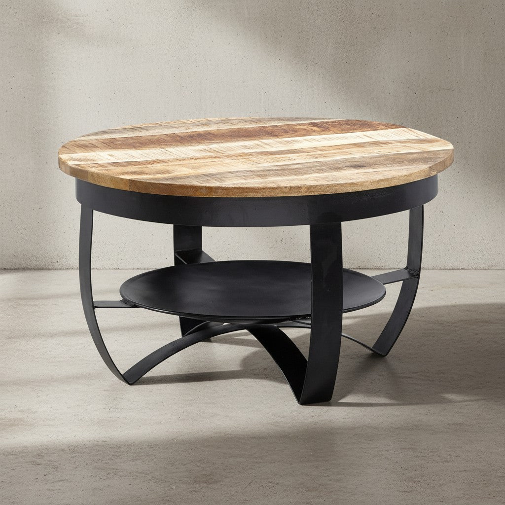 Couchtisch_ industrieller Stil_ recyceltes Mango-Massivholz_ Braun/Schwarz - KADIMA DESIGN_Größe_ 60x60x34 cm_