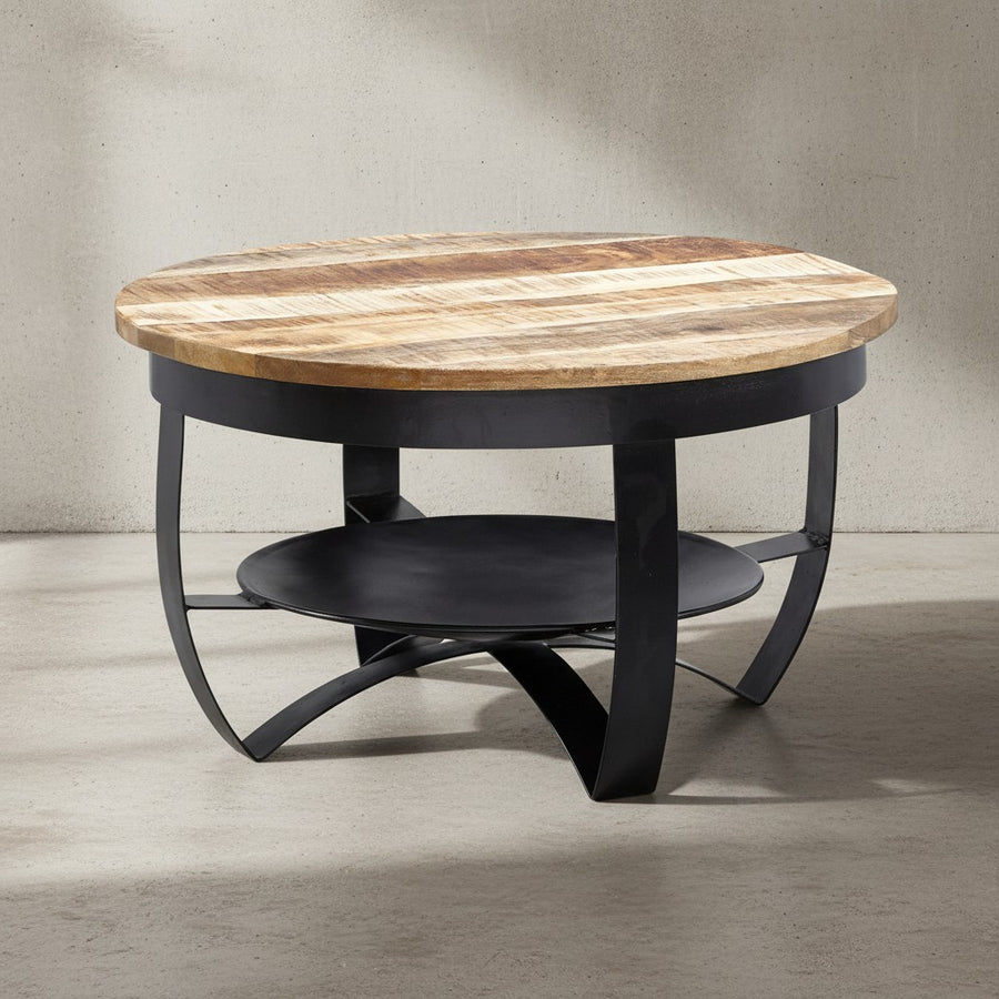 Couchtisch_ industrieller Stil_ recyceltes Mango-Massivholz_ Braun/Schwarz - KADIMA DESIGN_Größe_ 60x60x34 cm_