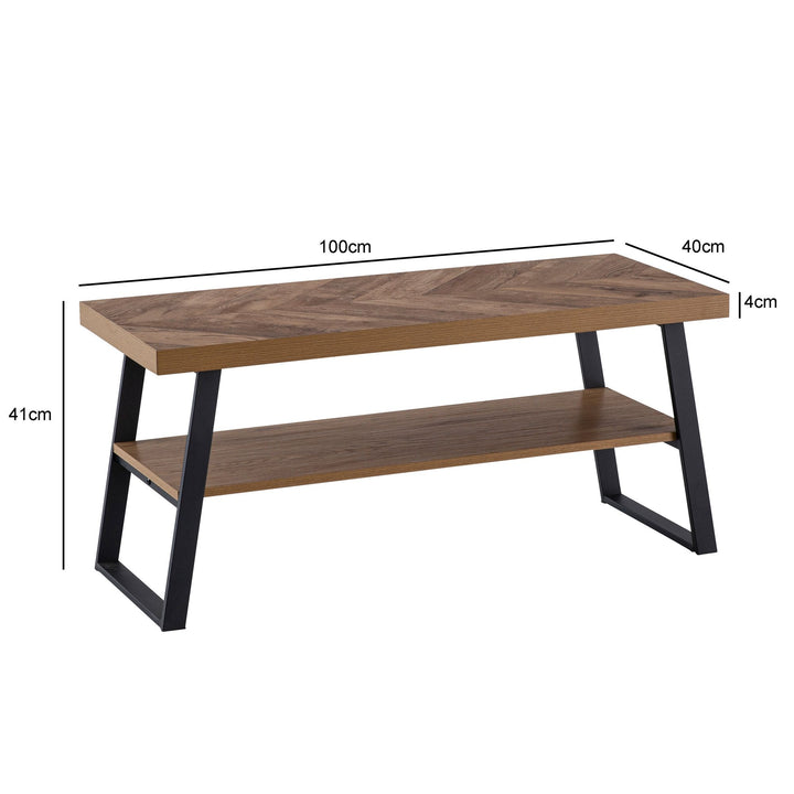 Couchtisch Braun Fischgrät-Muster 100x40x41cm mit Ablage und Metallgestell