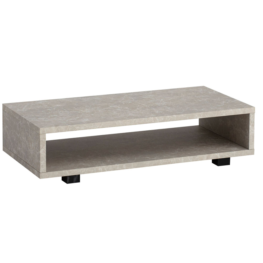 Couchtisch 100x50x25 cm Sandfarben Sofatisch in Stein-Optik Modern - Design Wohnzimmertisch Rechteckig mit Stauraum - Loungetisch Schlicht - Kaffeetisch Groß_