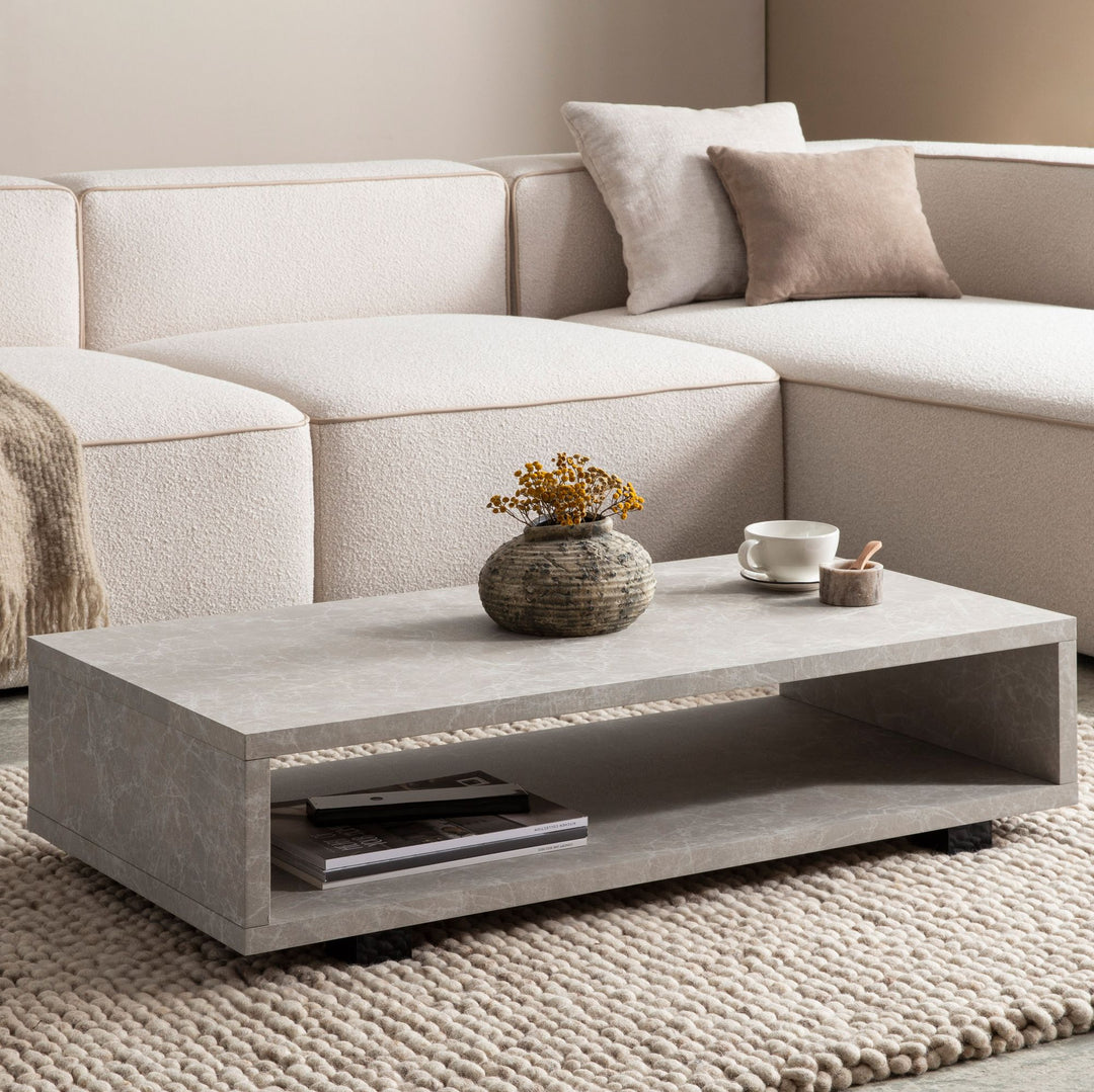 Couchtisch in Stein-Optik Modern mit Stauraum Rechteckig Schlicht