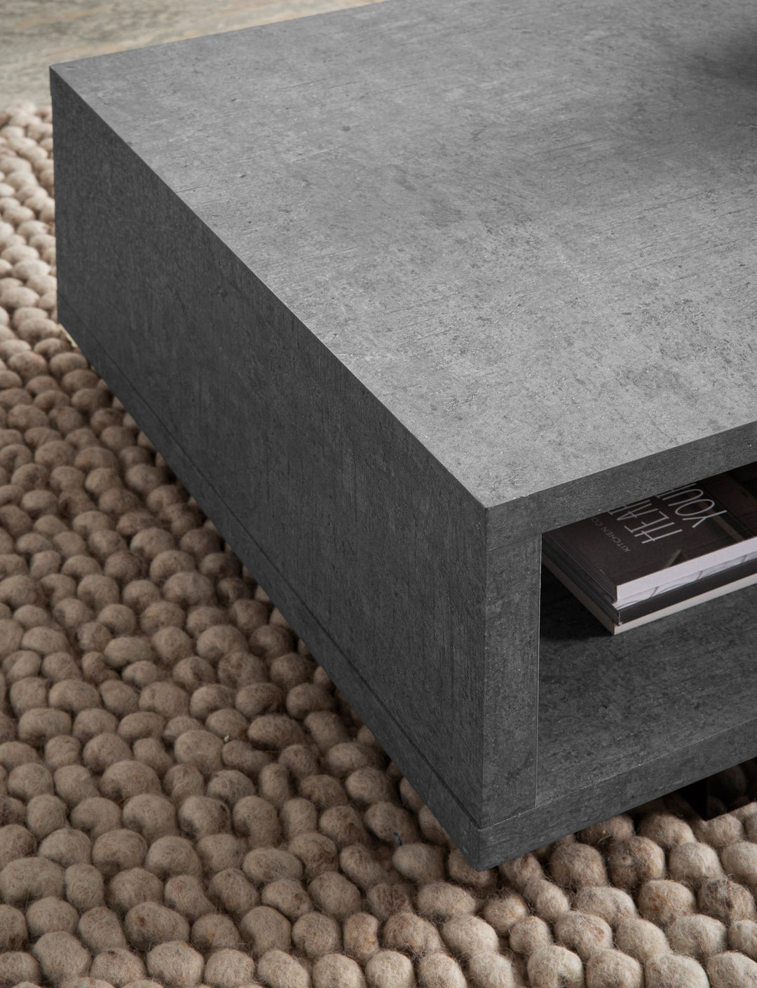 Couchtisch 100x50x25 cm Sandfarben Sofatisch in Stein-Optik Modern - Design Wohnzimmertisch Rechteckig mit Stauraum - Loungetisch Schlicht - Kaffeetisch Groß_