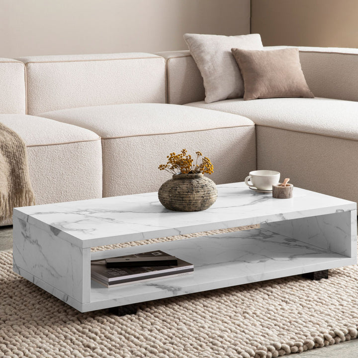 Couchtisch in Stein-Optik Modern mit Stauraum Rechteckig Schlicht