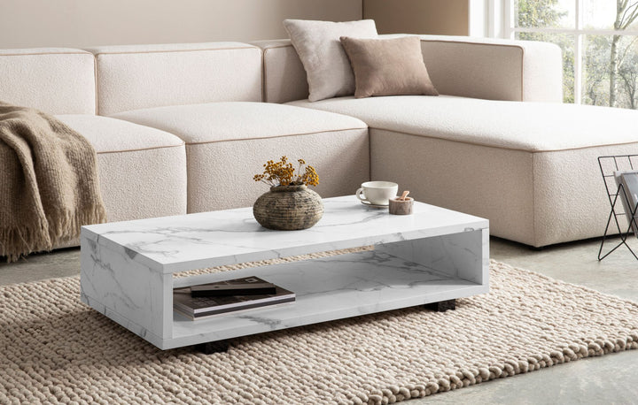 Couchtisch in Stein-Optik Modern mit Stauraum Rechteckig Schlicht
