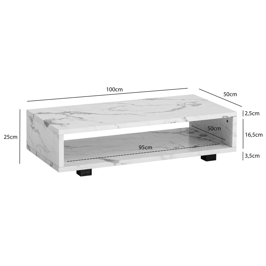Couchtisch 100x50x25 cm Sandfarben Sofatisch in Stein-Optik Modern - Design Wohnzimmertisch Rechteckig mit Stauraum - Loungetisch Schlicht - Kaffeetisch Groß_