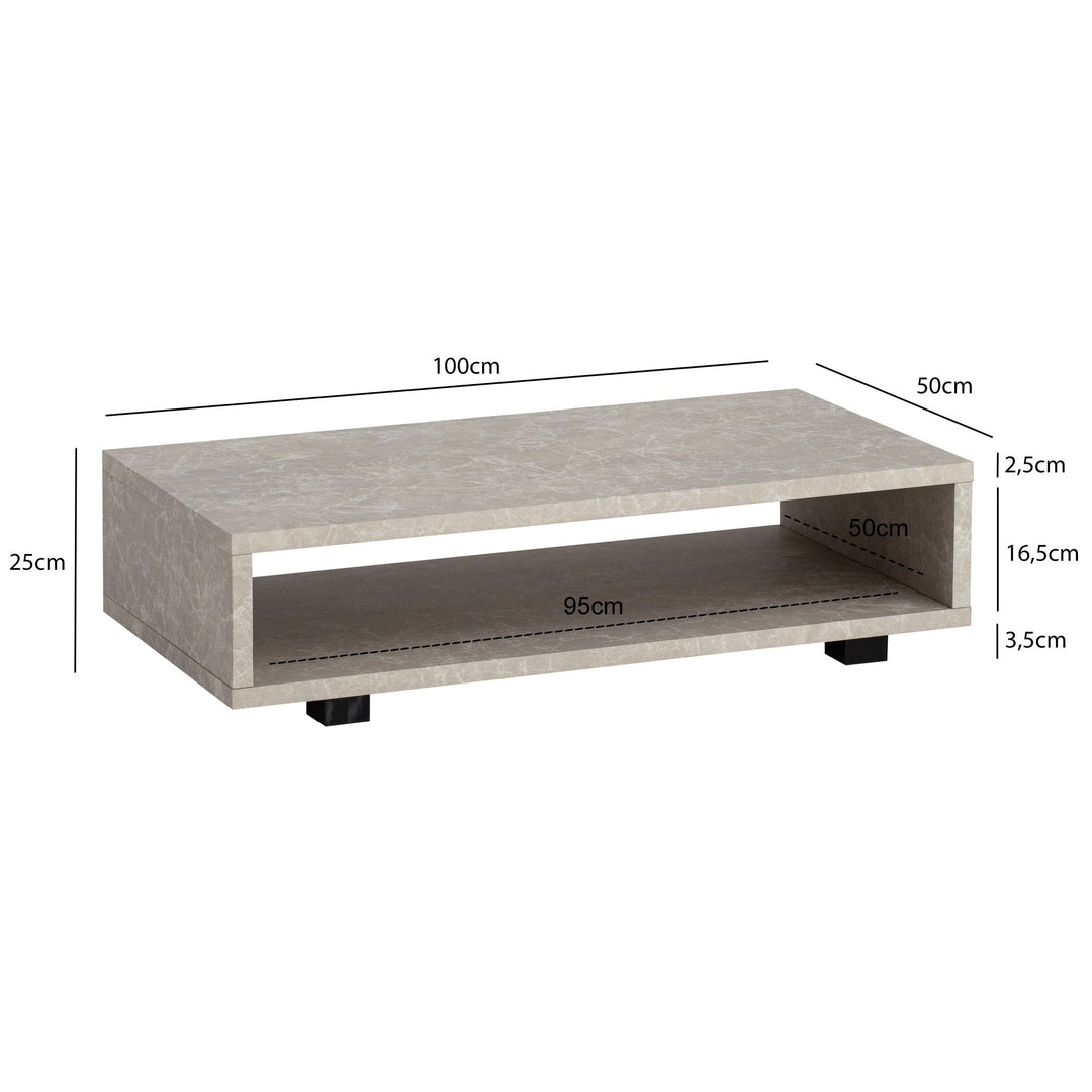 Couchtisch in Stein-Optik Modern mit Stauraum Rechteckig Schlicht