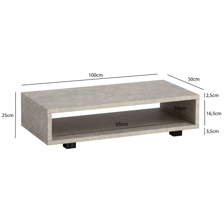 Couchtisch in Stein-Optik Modern mit Stauraum Rechteckig Schlicht