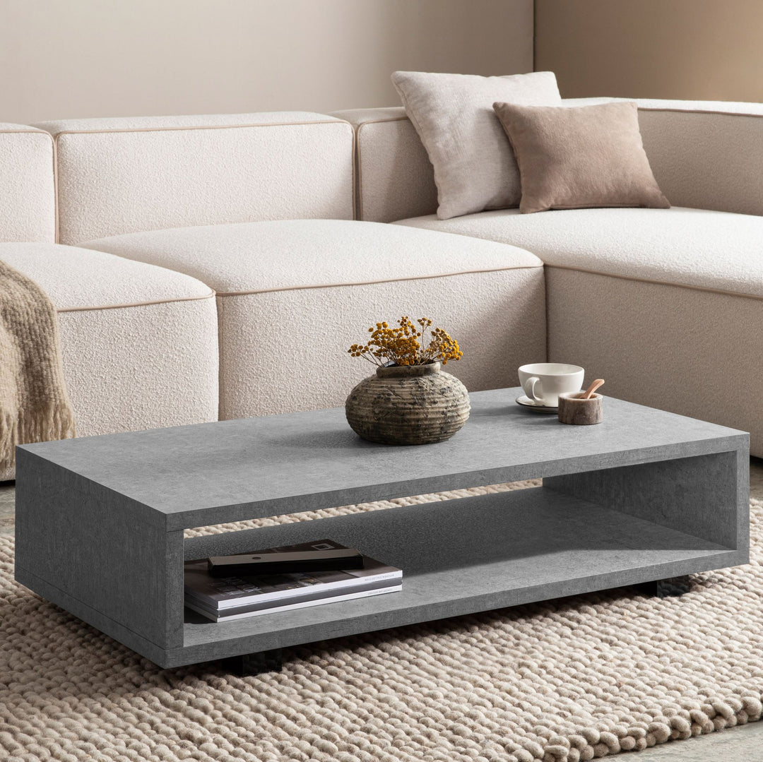 Couchtisch in Stein-Optik Modern mit Stauraum Rechteckig Schlicht