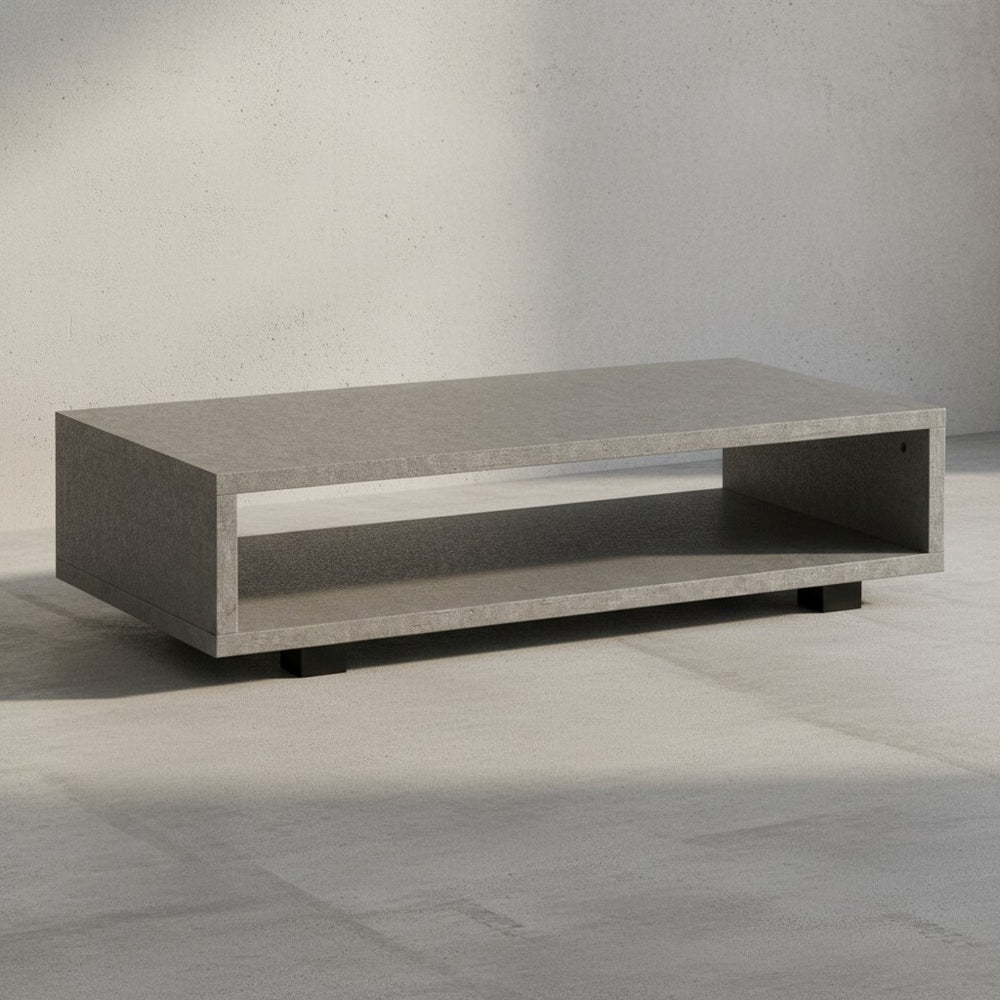 Couchtisch 100x50x25 cm Sandfarben Sofatisch in Stein-Optik Modern - Design Wohnzimmertisch Rechteckig mit Stauraum - Loungetisch Schlicht - Kaffeetisch Groß_