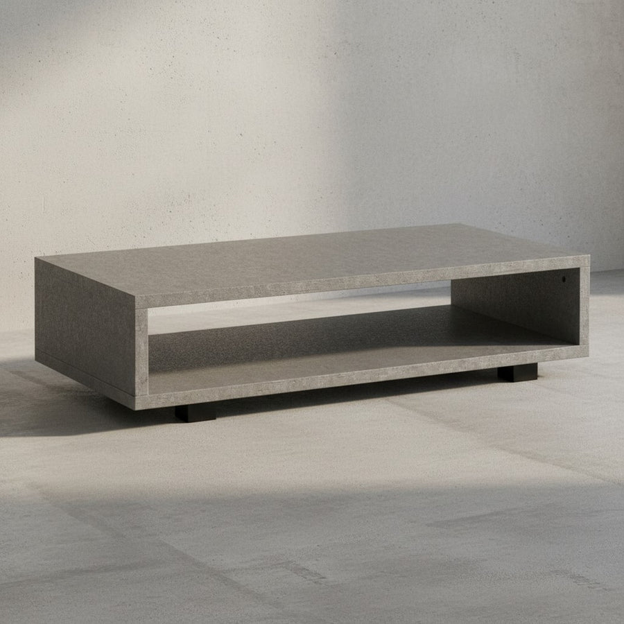 Couchtisch 100x50x25 cm Sandfarben Sofatisch in Stein-Optik Modern - Design Wohnzimmertisch Rechteckig mit Stauraum - Loungetisch Schlicht - Kaffeetisch Groß_