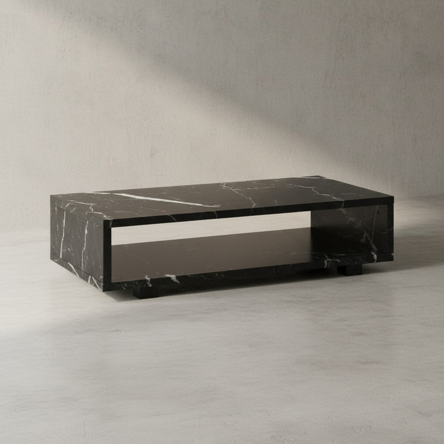 Couchtisch 100x50x25 cm Sandfarben Sofatisch in Stein-Optik Modern - Design Wohnzimmertisch Rechteckig mit Stauraum - Loungetisch Schlicht - Kaffeetisch Groß_
