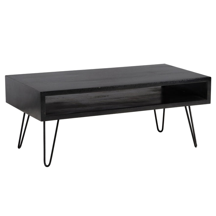 Couchtisch Mango Massivholz Metall 100x50x40cm mit Stauraum und Haarnadelbeinen