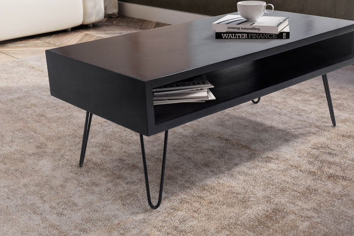 Couchtisch Mango Massivholz Metall 100x50x40cm mit Stauraum und Haarnadelbeinen