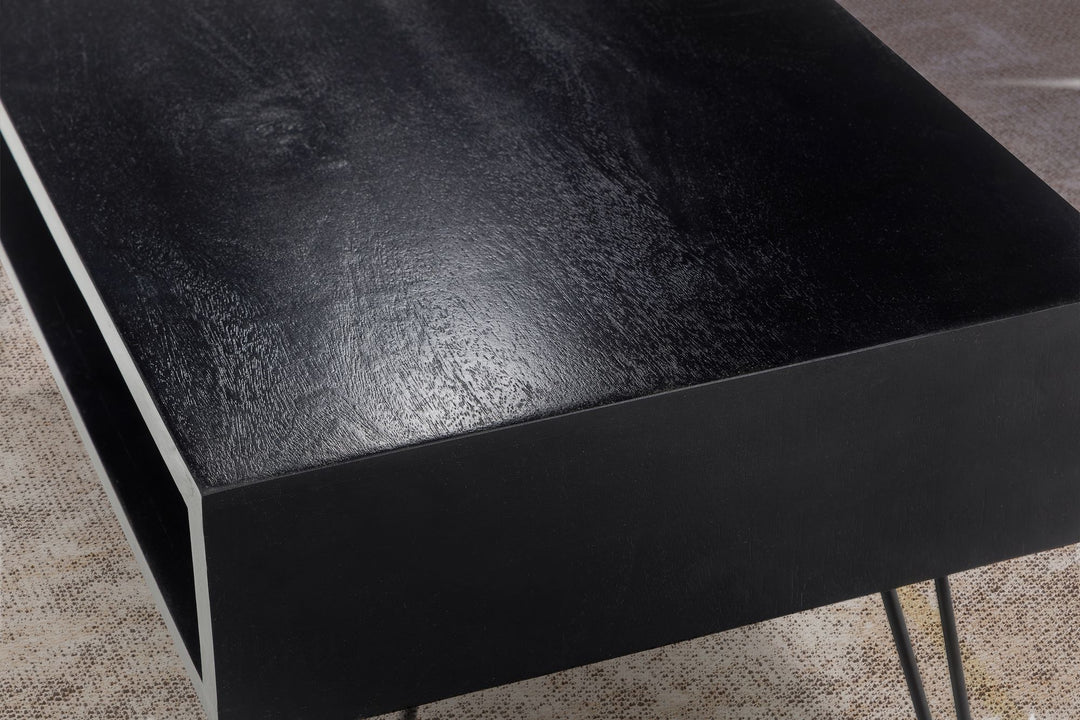 Couchtisch Mango Massivholz Metall 100x50x40cm mit Stauraum und Haarnadelbeinen