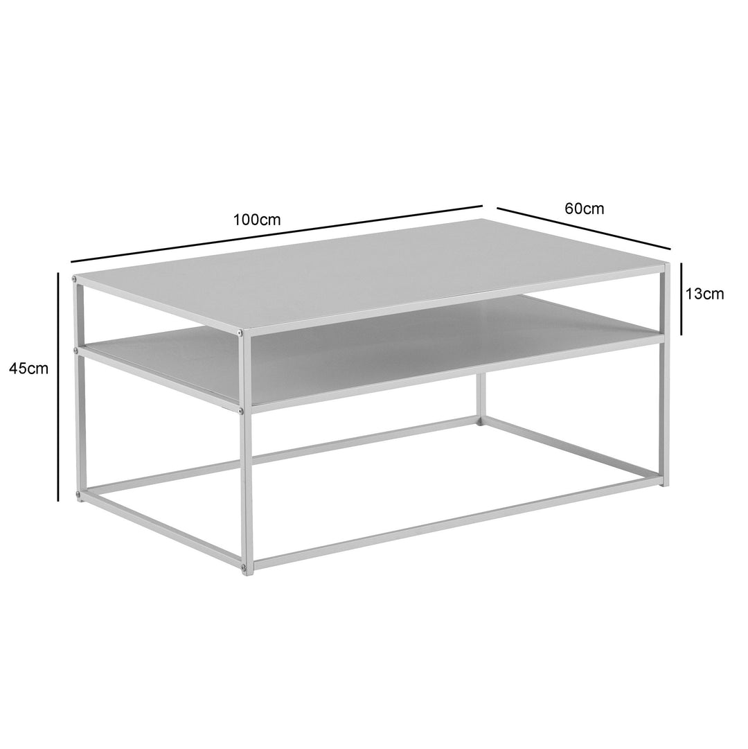 Couchtisch Weiß Metall Industrial 100x60x45cm mit Stauraum und Ablagefach