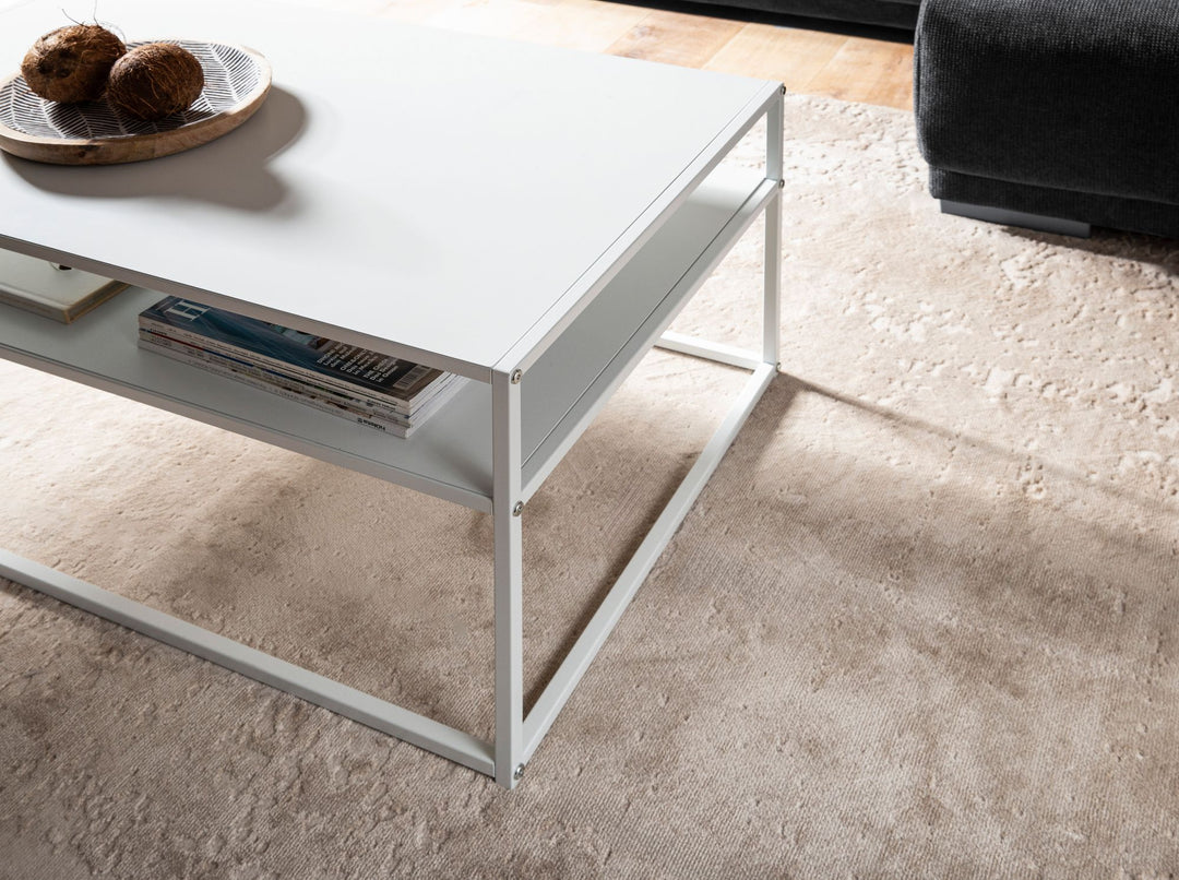 Couchtisch Weiß Metall Industrial 100x60x45cm mit Stauraum und Ablagefach