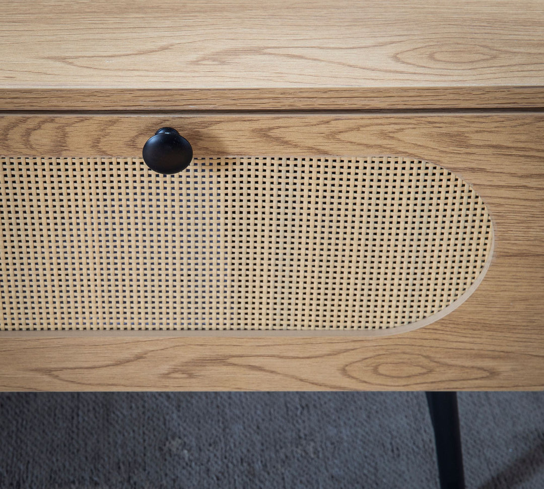 Couchtisch in Eiche-Dekor und Rattan, 100x60x45 cm, mit integriertem Stauraum