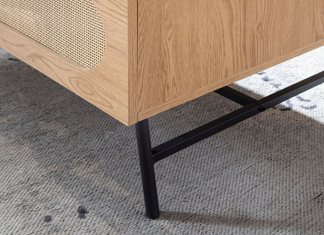 Couchtisch in Eiche-Dekor und Rattan, 100x60x45 cm, mit integriertem Stauraum