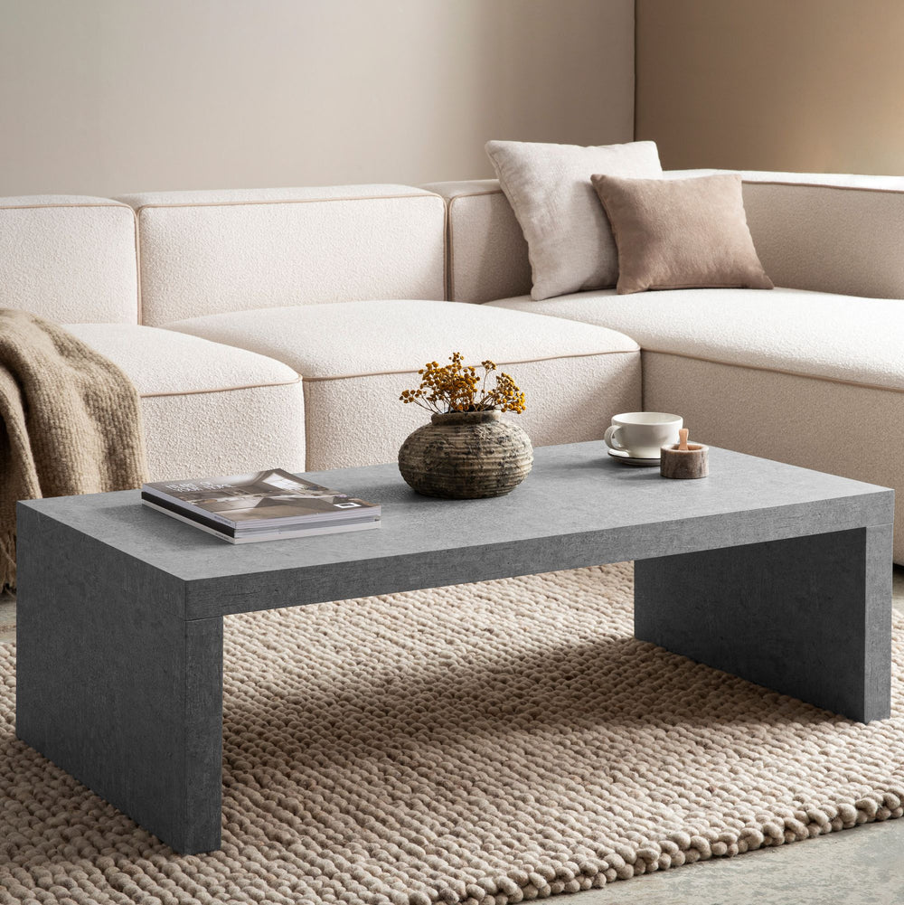 Couchtisch 110x55x35 cm Sofatisch in Beton-Optik Zeitlos - Design Wohnzimmertisch Rechteckig - Loungetisch Schlicht - Kaffeetisch Groß_