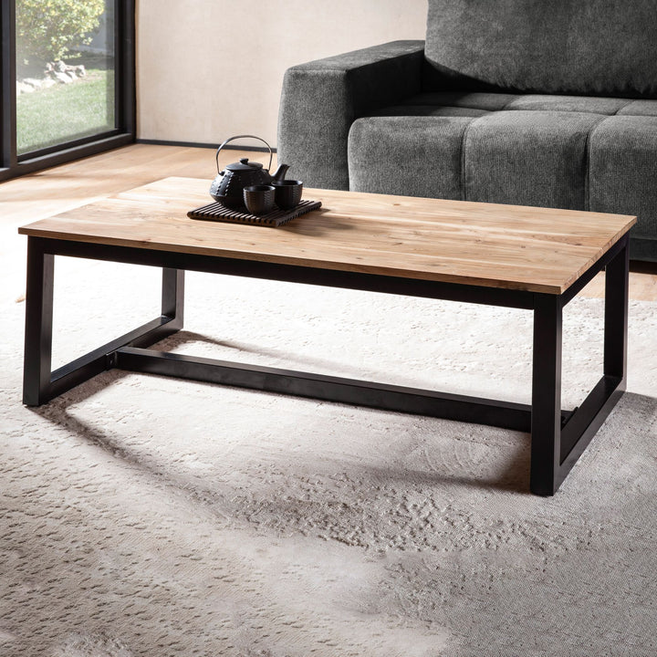 Couchtisch Akazien-Massivholz Braun, Industrial Design, 110x60x40 cm, mit stabilen Metallbeinen