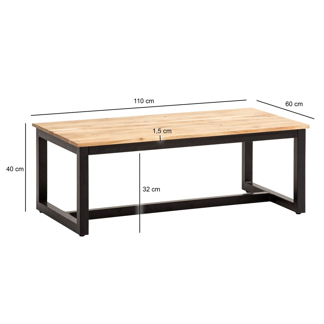 Couchtisch Akazien-Massivholz Braun, Industrial Design, 110x60x40 cm, mit stabilen Metallbeinen