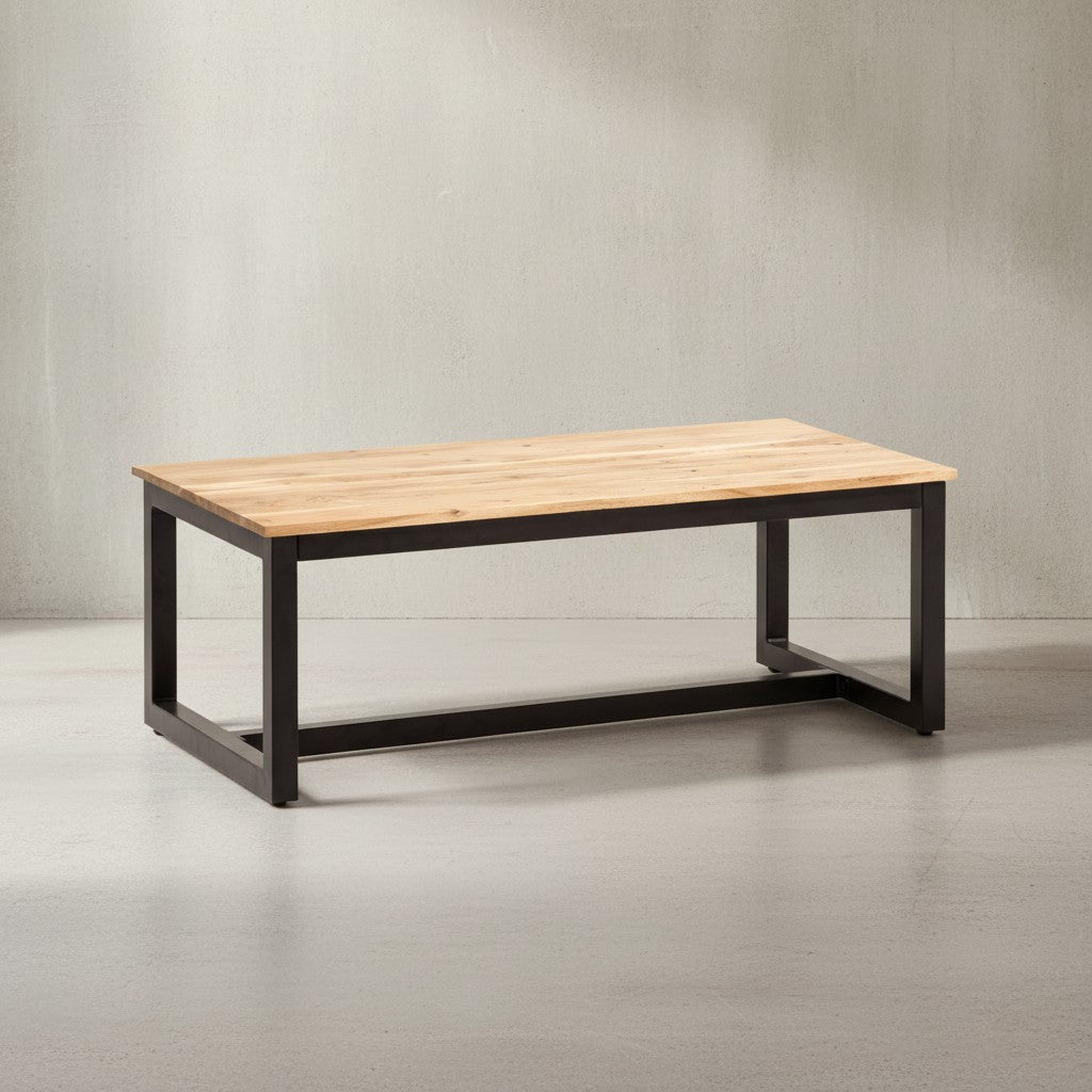 Couchtisch 110x60x40 cm Akazie Massivholz Industrial Groß - Design Wohnzimmertisch Rechteckig - Sofatisch Stubentisch Braun - Kaffeetisch mit Metallbeinen_