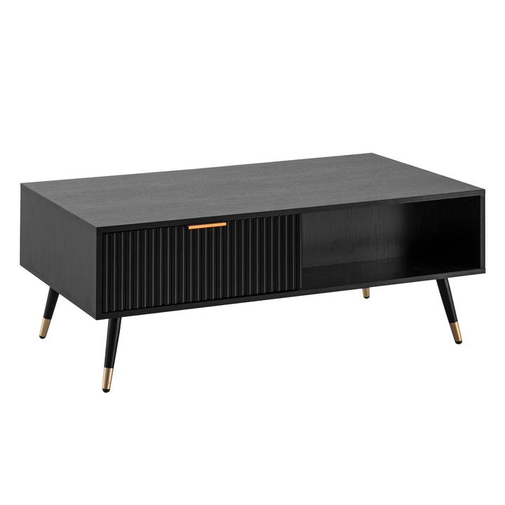 Couchtisch Schwarz Eiche-Dekor mit Stauraum 110x60x43 cm Metallbeine