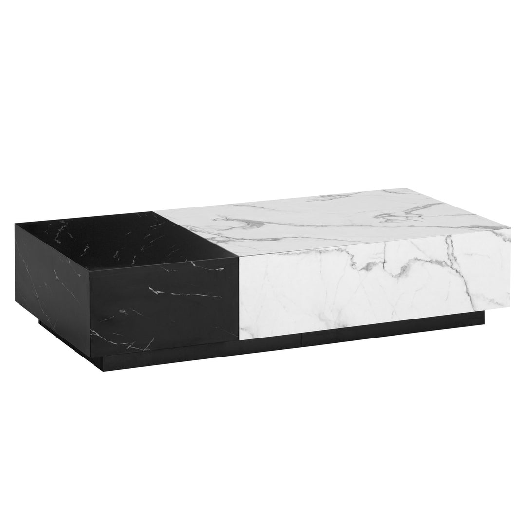 Couchtisch Weiß Schwarz Marmor-Optik 120x60x28 cm mit Schubladen und Stauraum