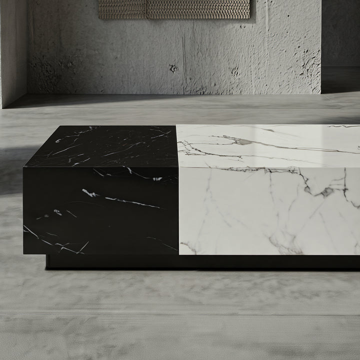 Design Couchtisch groß 140 cm – niedriger Wohnzimmertisch aus Massivholz mit Ablagefläche und schlichtem Stil_