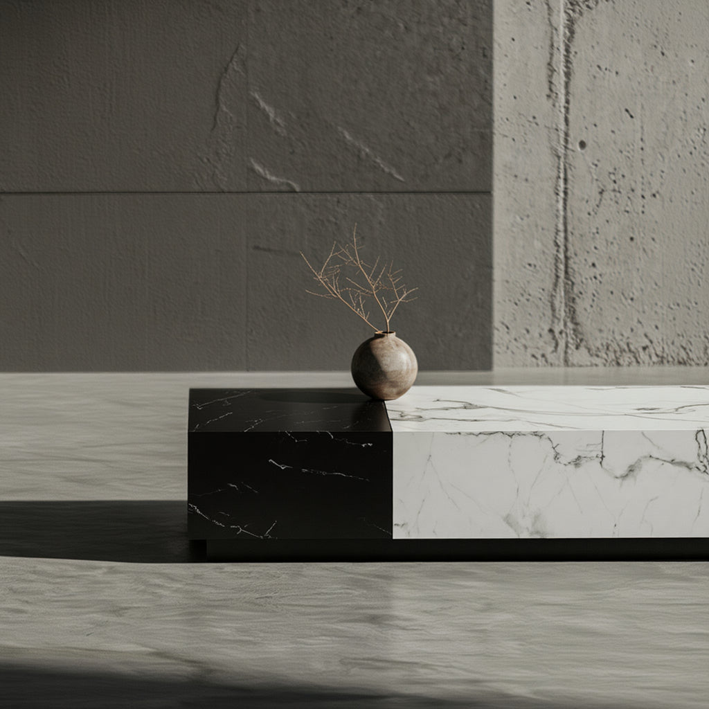 Minimalistischer Wohnzimmertisch groß – Massivholz Couchtisch rechteckig mit Stauraum und Design-Charakter
