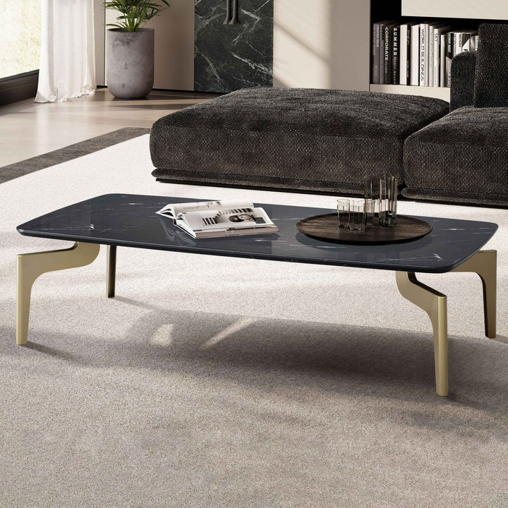 Couchtisch Schwarz/Gold Hochglanz Marmor Optik 120x60x30.5 cm Metall-Gestell