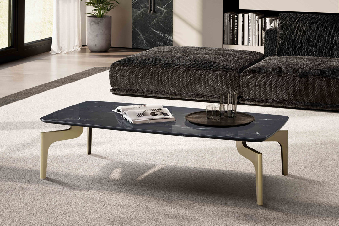 Couchtisch Schwarz/Gold Hochglanz Marmor Optik 120x60x30.5 cm Metall-Gestell
