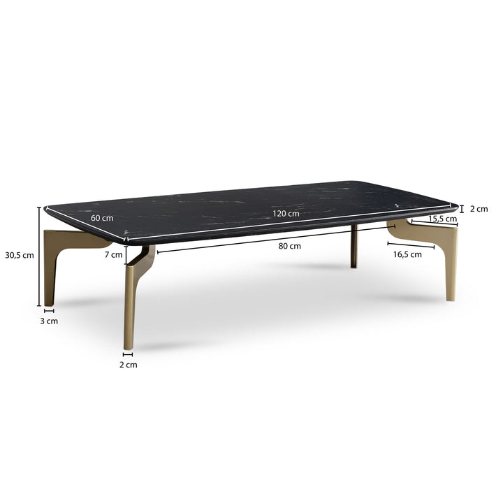 Couchtisch Schwarz/Gold Hochglanz Marmor Optik 120x60x30.5 cm Metall-Gestell