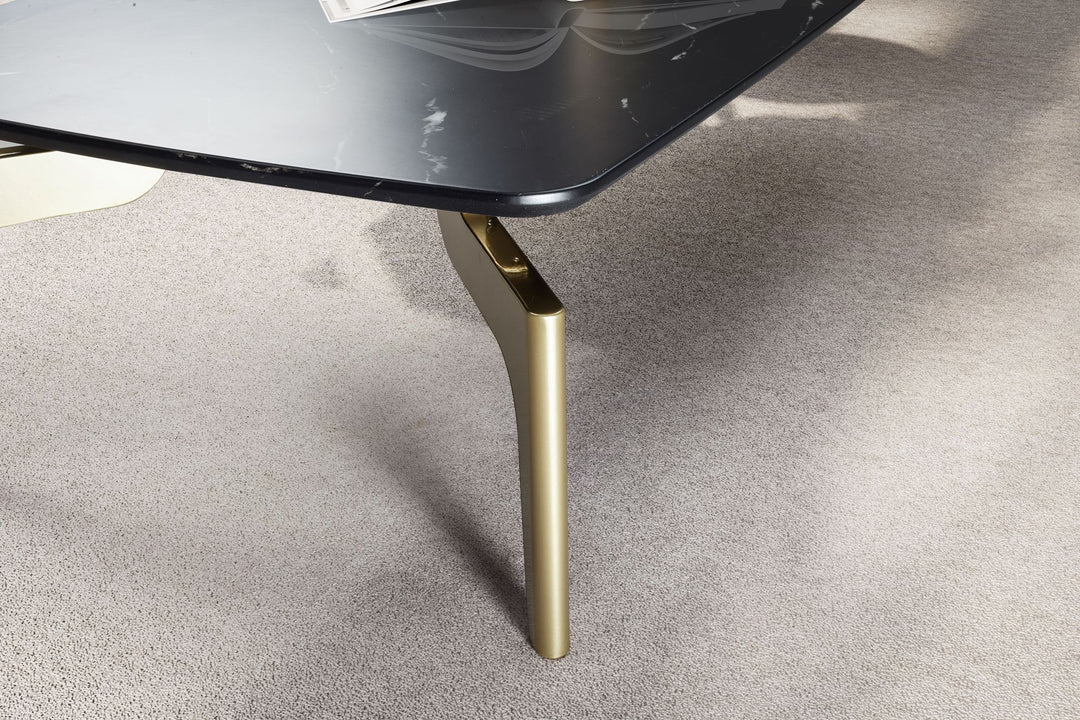 Couchtisch Schwarz/Gold Hochglanz Marmor Optik 120x60x30.5 cm Metall-Gestell