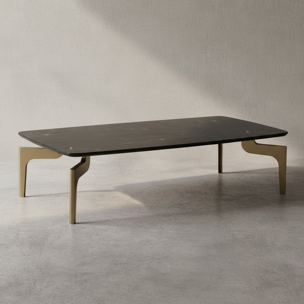 Couchtisch 120x60x30-5 cm mit Hochglanz Marmor Optik Schwarz / Gold - Wohnzimmertisch Rechteckig mit Metall-Gestell - Sofatisch Groß - Tisch Wohnzimmer_