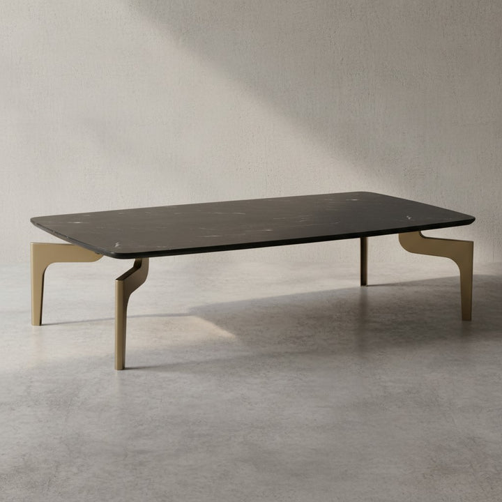 Couchtisch 120x60x30-5 cm mit Hochglanz Marmor Optik Schwarz / Gold - Wohnzimmertisch Rechteckig mit Metall-Gestell - Sofatisch Groß - Tisch Wohnzimmer_