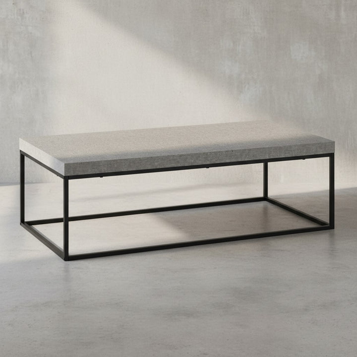 Couchtisch 120x60x38 cm Sandfarben Sofatisch in Stein-Optik Modern - Design Wohnzimmertisch Rechteckig - Loungetisch  - Kaffeetisch Metallbeine Groß_