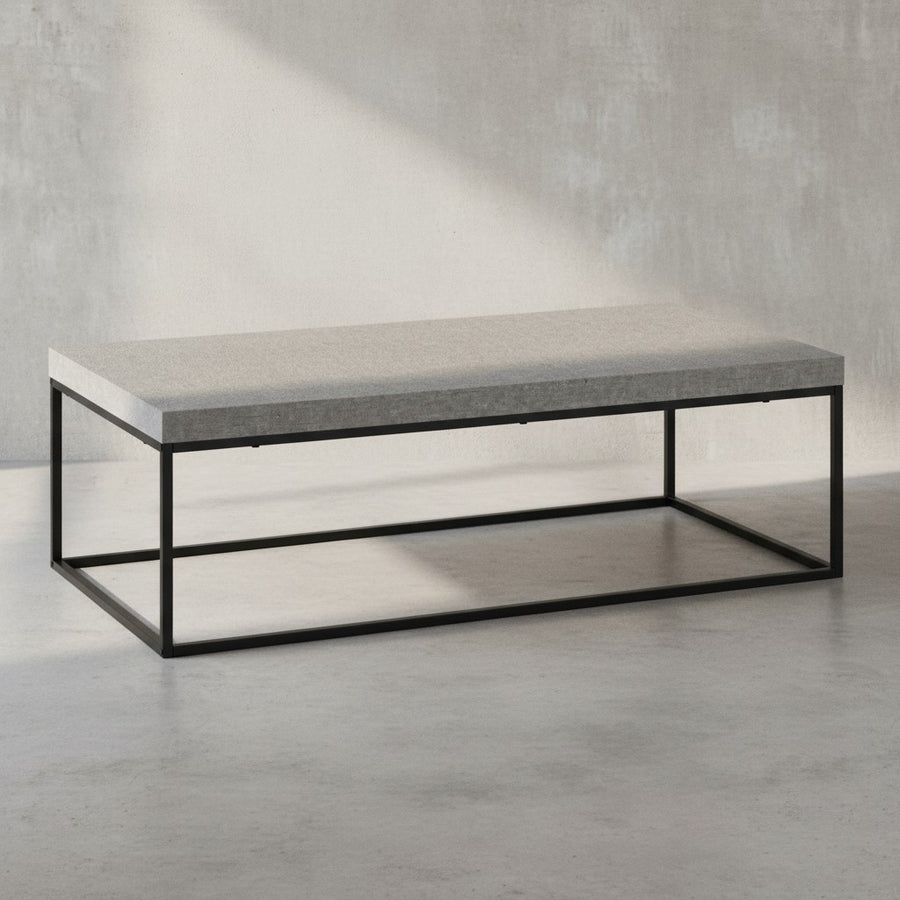 Couchtisch 120x60x38 cm Sandfarben Sofatisch in Stein-Optik Modern - Design Wohnzimmertisch Rechteckig - Loungetisch  - Kaffeetisch Metallbeine Groß_