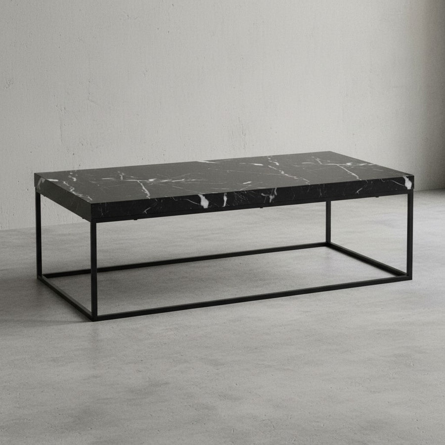 Couchtisch 120x60x38 cm Sandfarben Sofatisch in Stein-Optik Modern - Design Wohnzimmertisch Rechteckig - Loungetisch  - Kaffeetisch Metallbeine Groß_