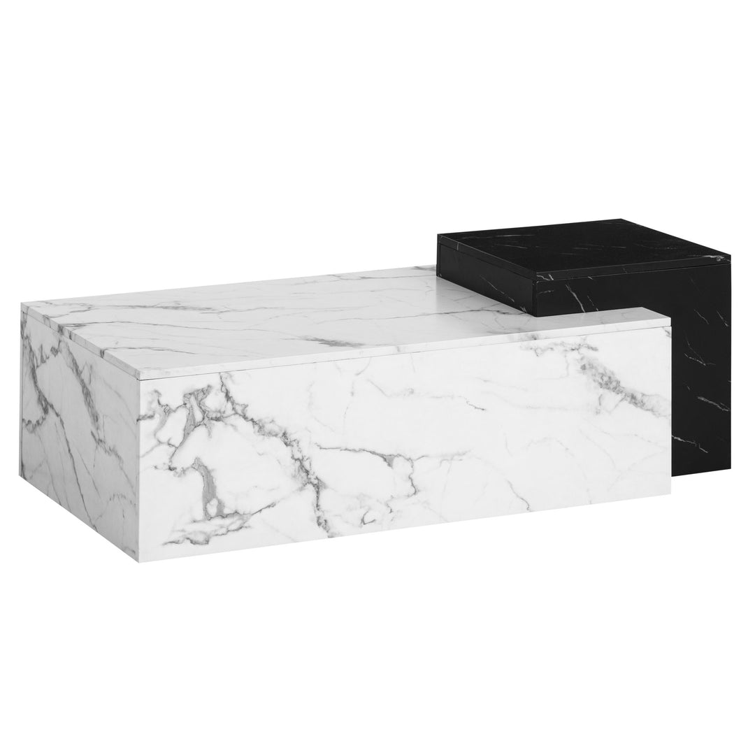 Couchtisch Weiß Schwarz Marmor-Optik Modern 120x60x40 cm Zwei Ebenen
