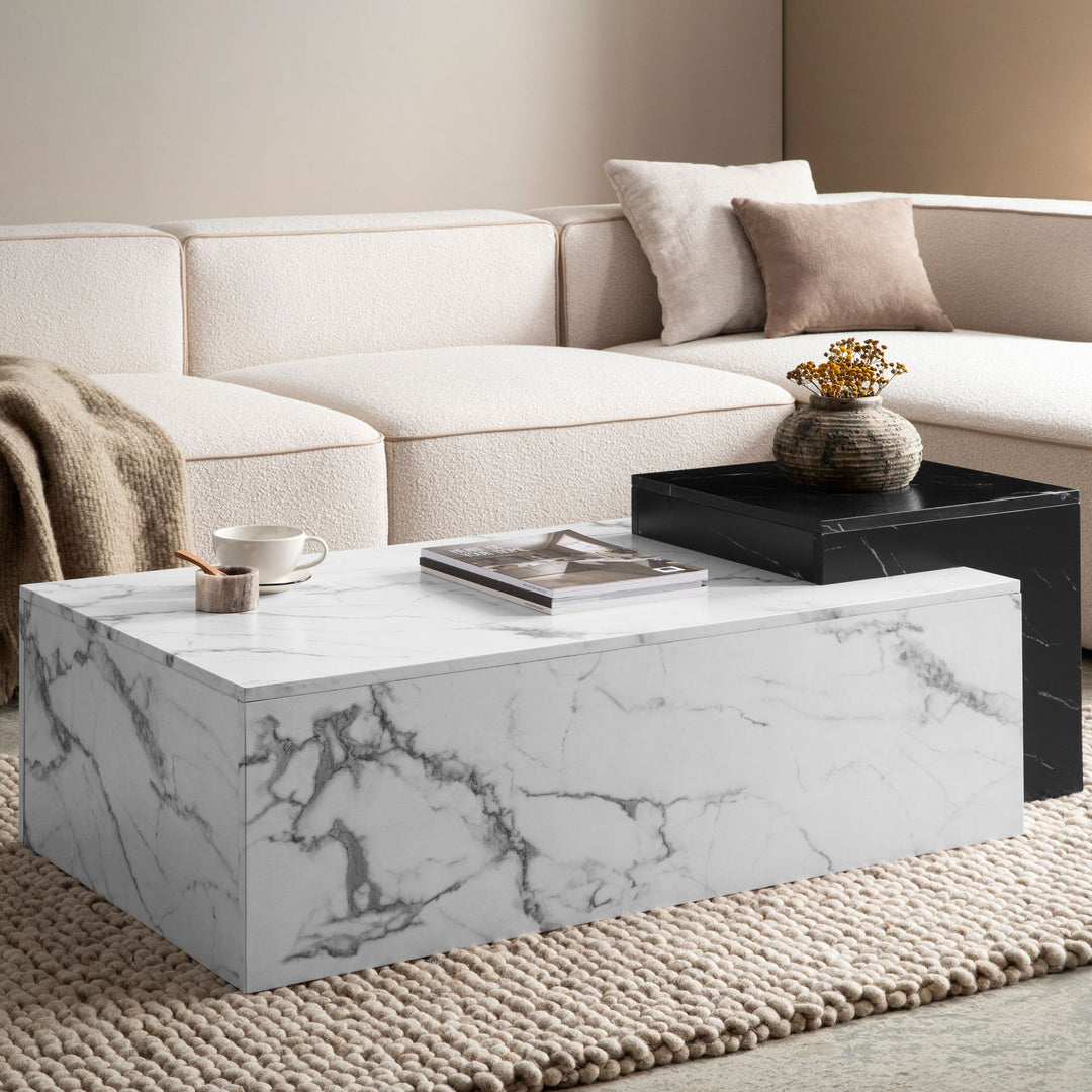 Couchtisch Weiß Schwarz Marmor-Optik Modern 120x60x40 cm Zwei Ebenen