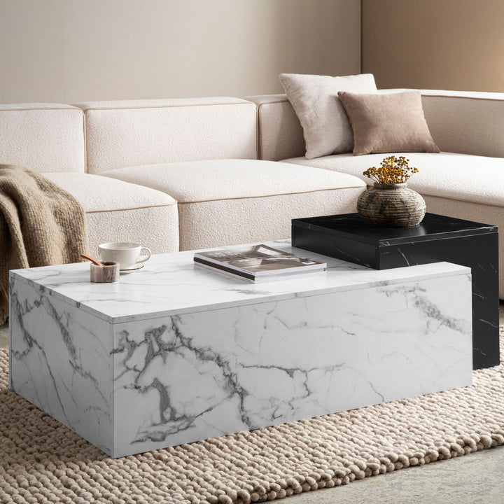 Couchtisch Weiß Schwarz Marmor-Optik Modern 120x60x40 cm Zwei Ebenen