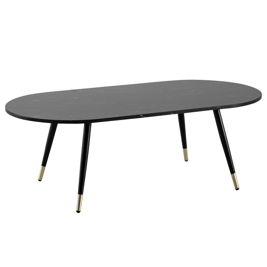 Couchtisch oval in Marmor-Optik – mit Metallgestell im modernen Design
