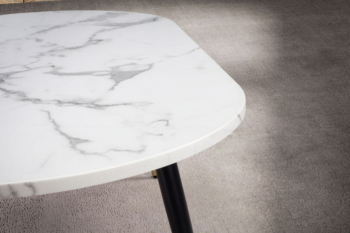 Couchtisch oval in Marmor-Optik – mit Metallgestell im modernen Design