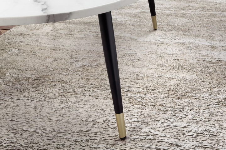 Couchtisch oval in Marmor-Optik – mit Metallgestell im modernen Design