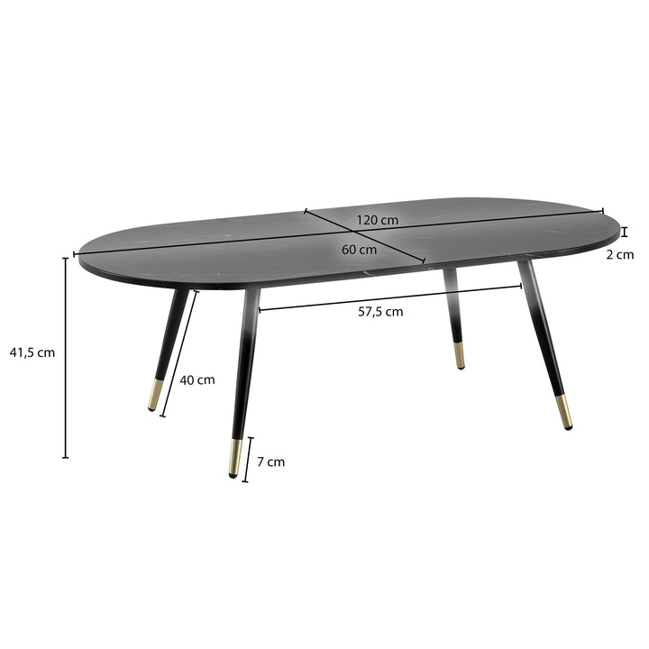 Couchtisch oval in Marmor-Optik – mit Metallgestell im modernen Design