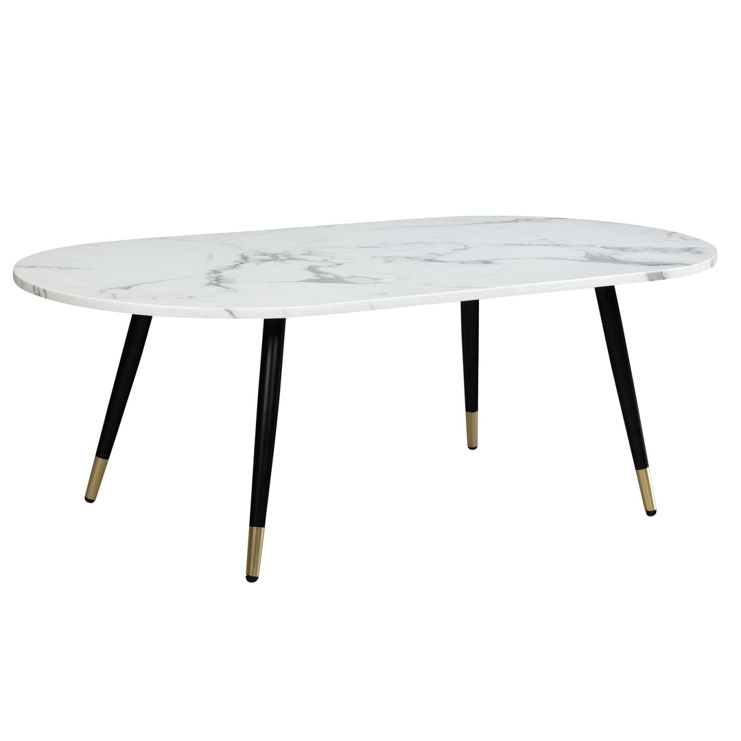 Couchtisch oval in Marmor-Optik – mit Metallgestell im modernen Design